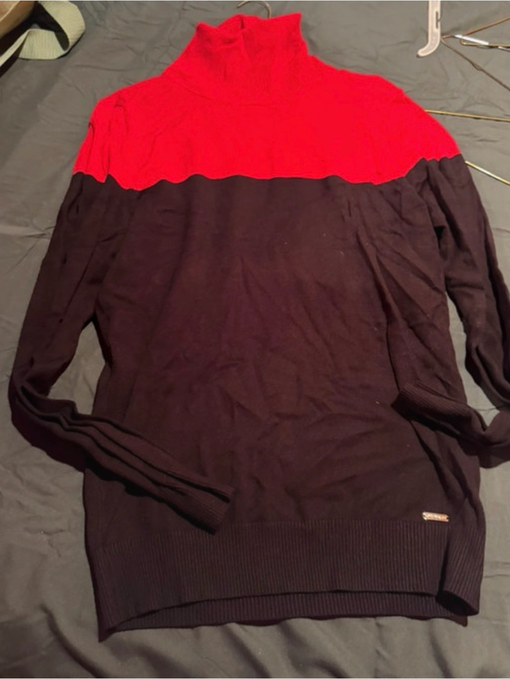 Calvin Klein Red and Black Colorblock Turtleneck Sweater